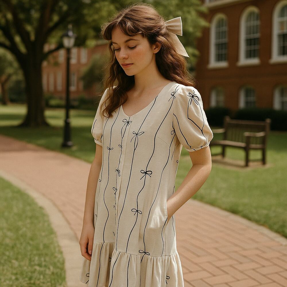 Jane + Delancey Womens Linen Blend Button Front Dress Short Sleeve XS Pockets